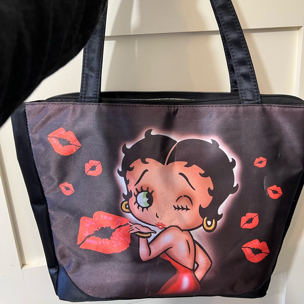BettyBoop Cartoon Tote Bag with Lip Prints